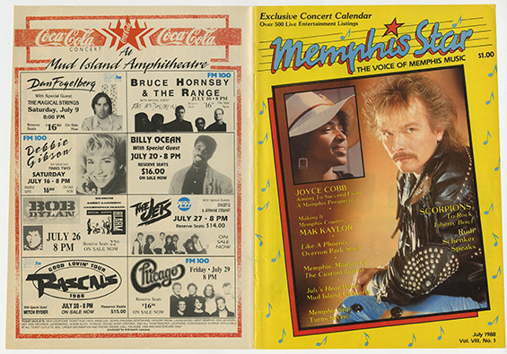 an image of old Coca-Cola advertisements with a lineup of various Mud Island performers