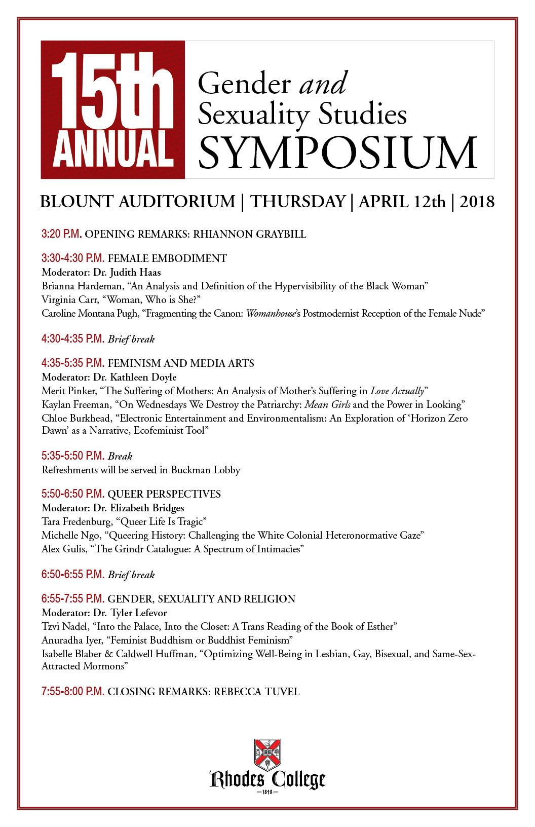 A listing of all the symposium panels
