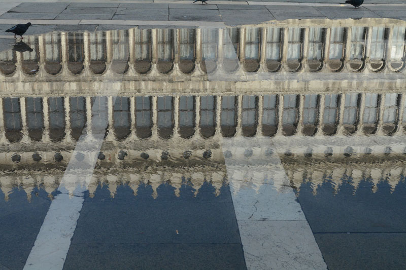 A building in a reflection