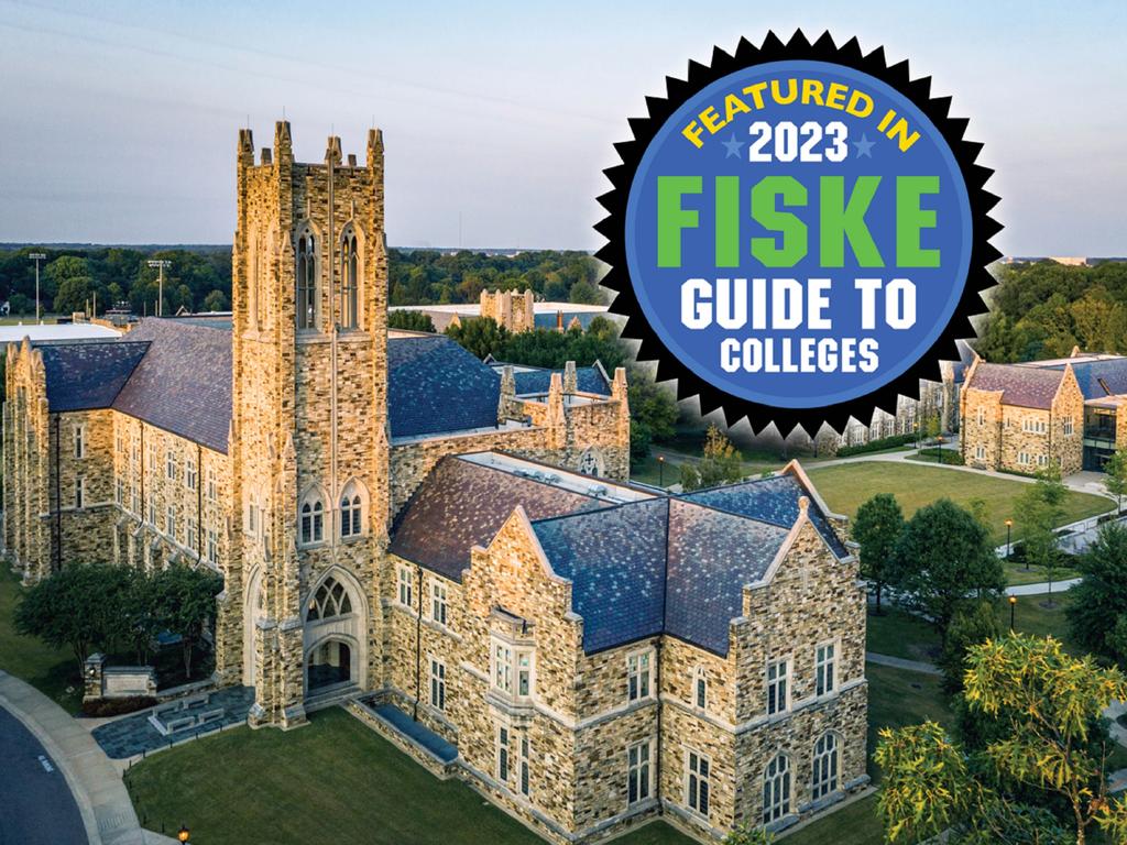 Fiske Guide Badge on image of Rhodes College campus