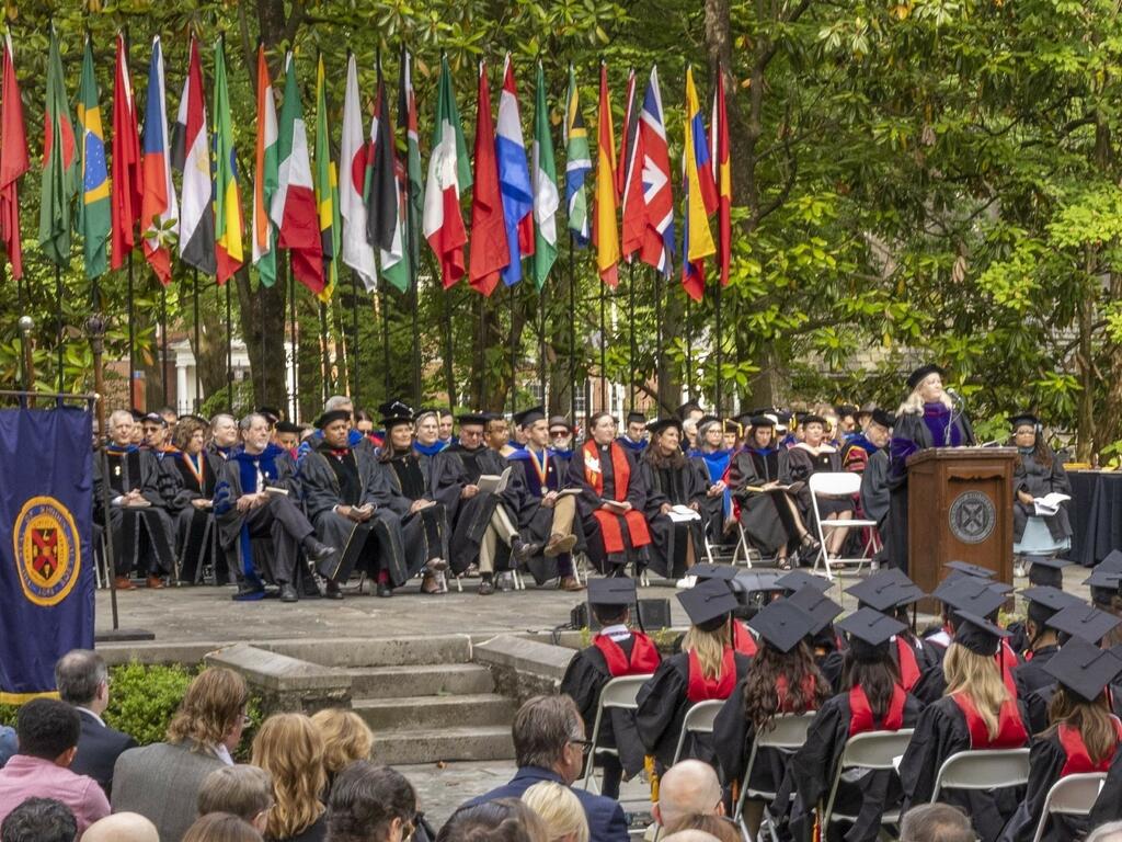 image of Rhodes College graduation held outside