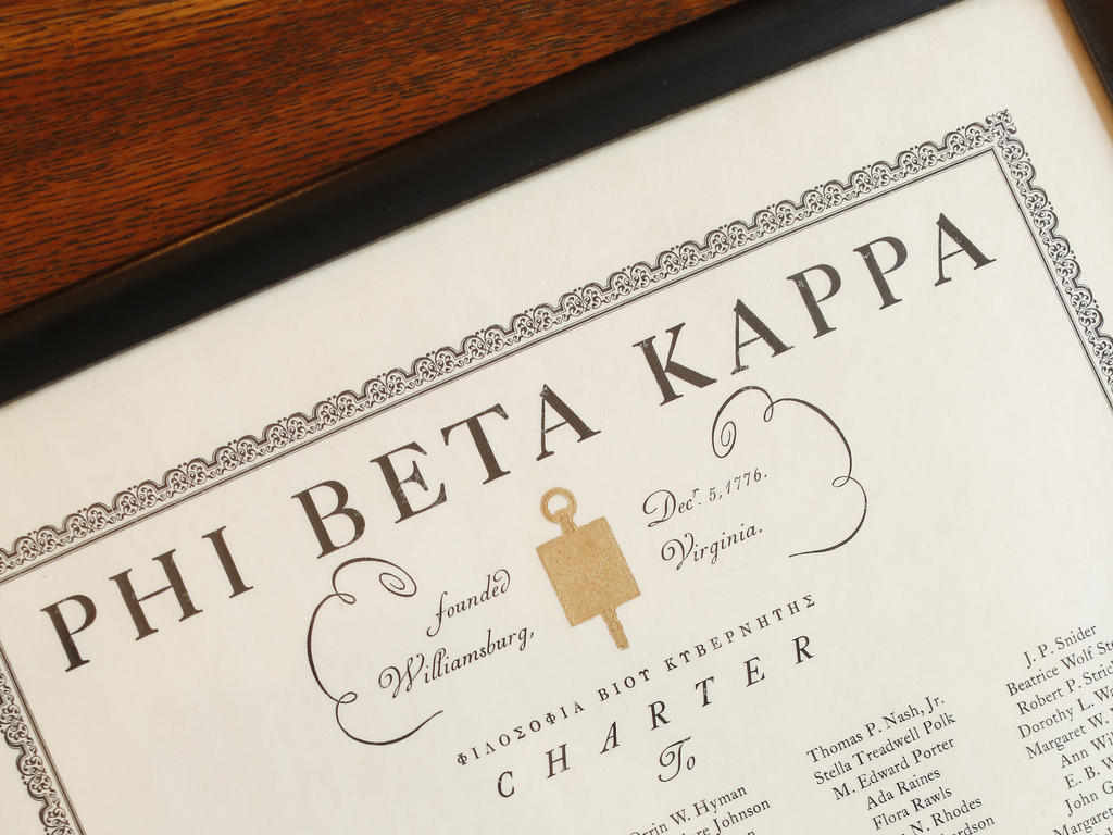 a professionally framed Phi Beta Kappa certificate