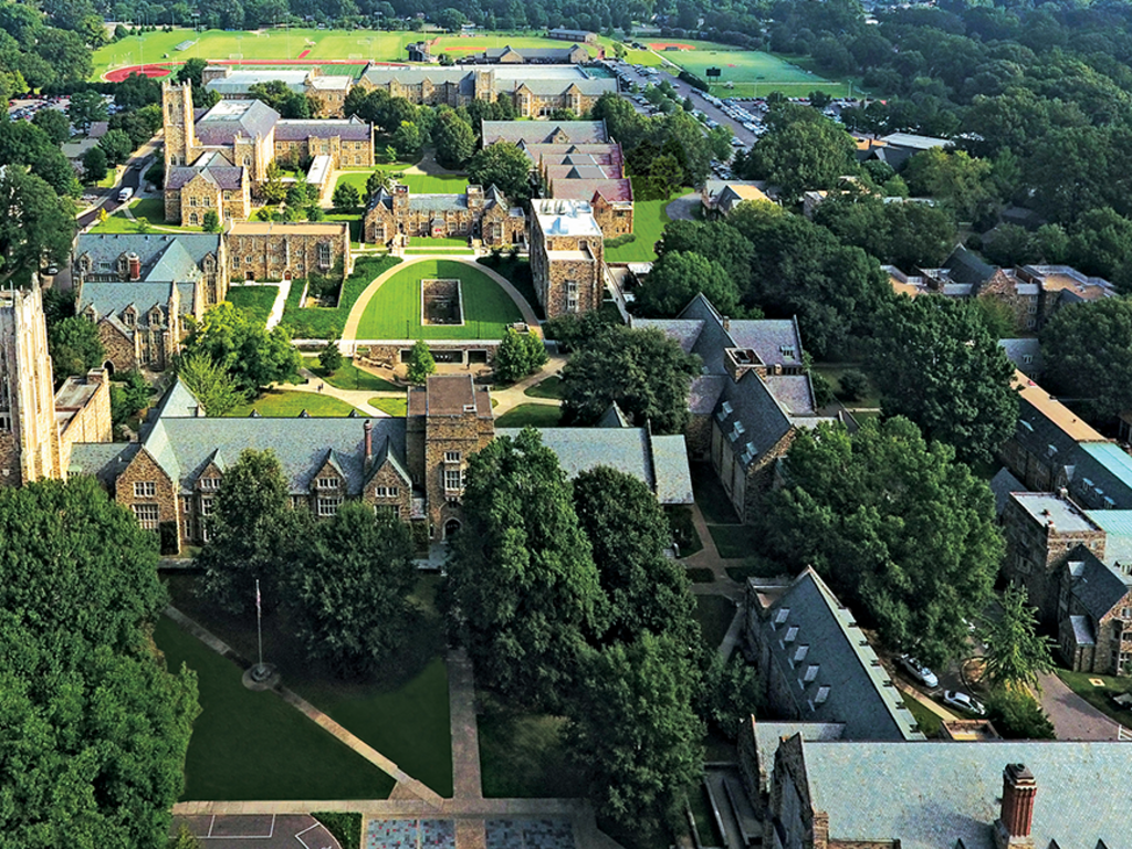 an aerial image of Rhodes College and the surrounding land