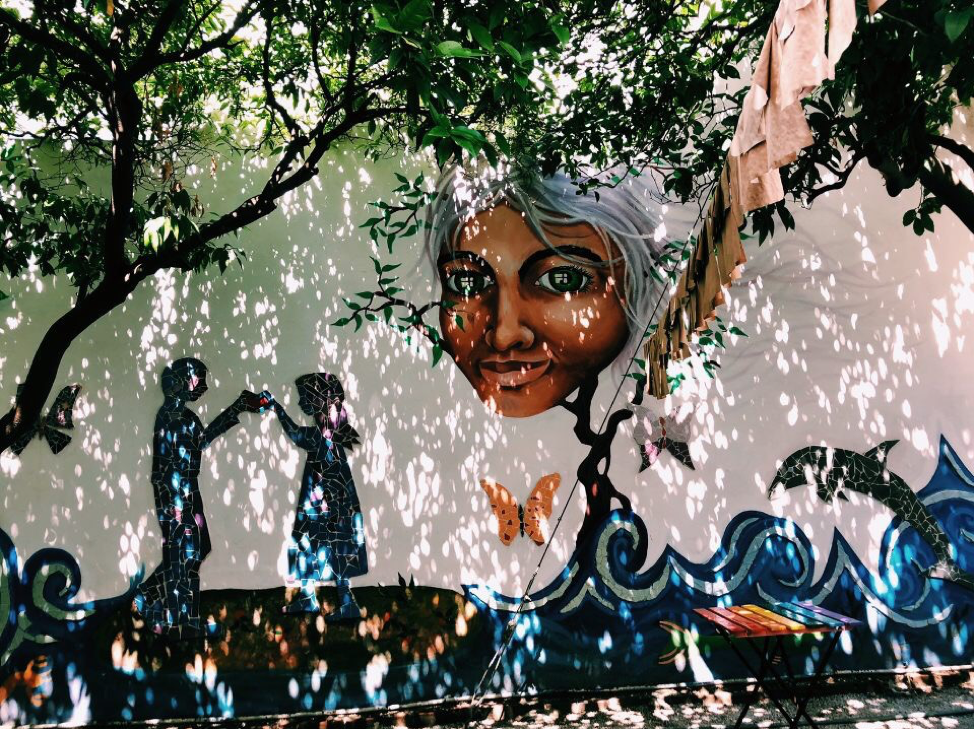 A mural with a woman's face