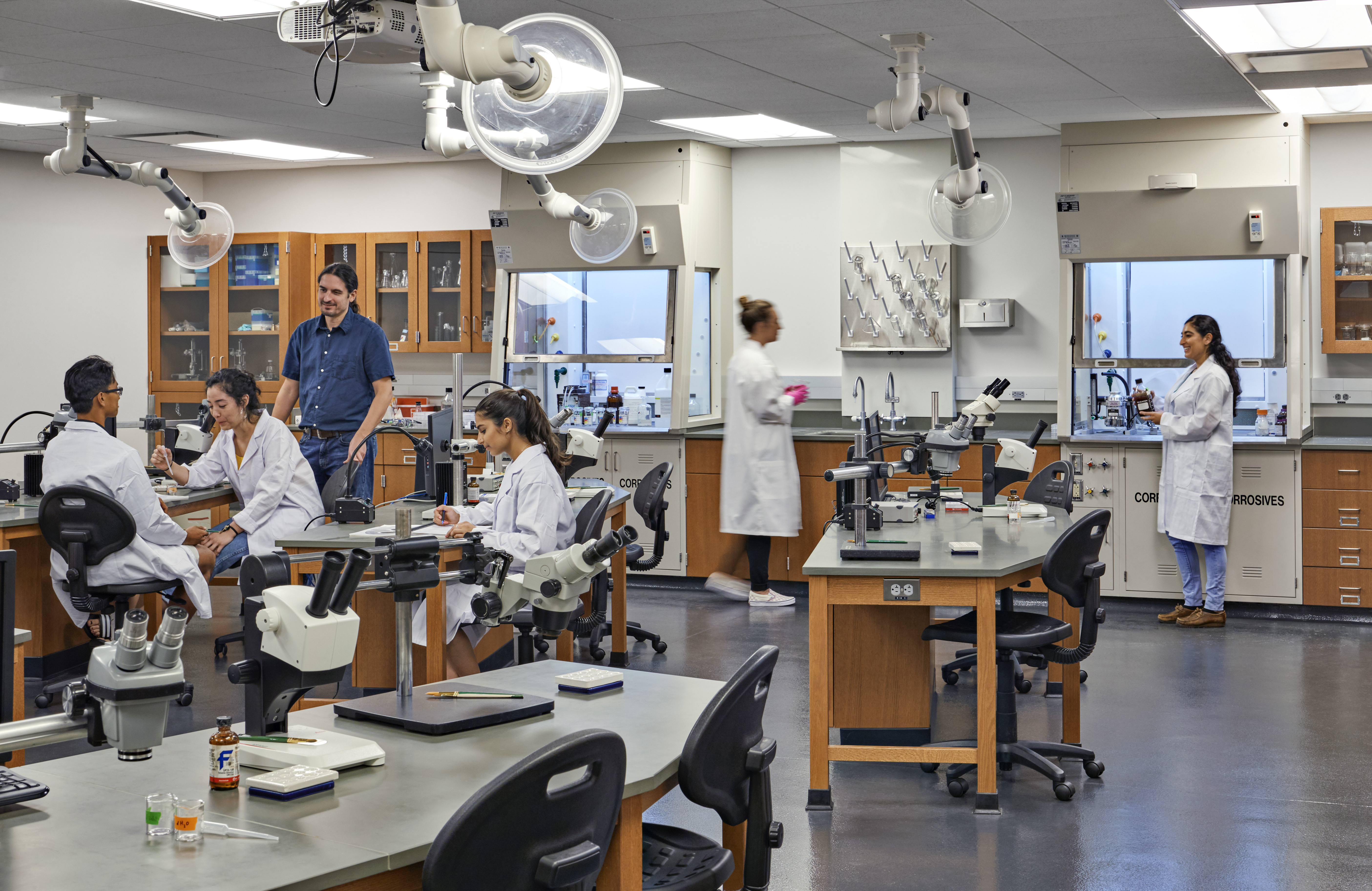 Students and a professor in the neuroscience lab at Rhodes