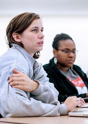  two female students in class