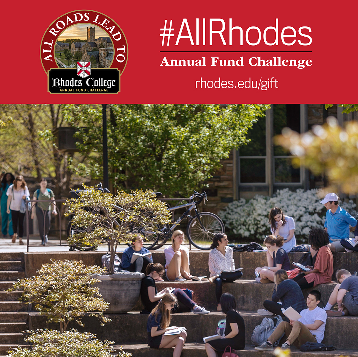 A variety of students sitting outside on campus