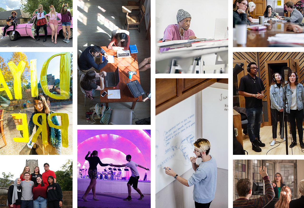 A collage of Rhodes students at campus events