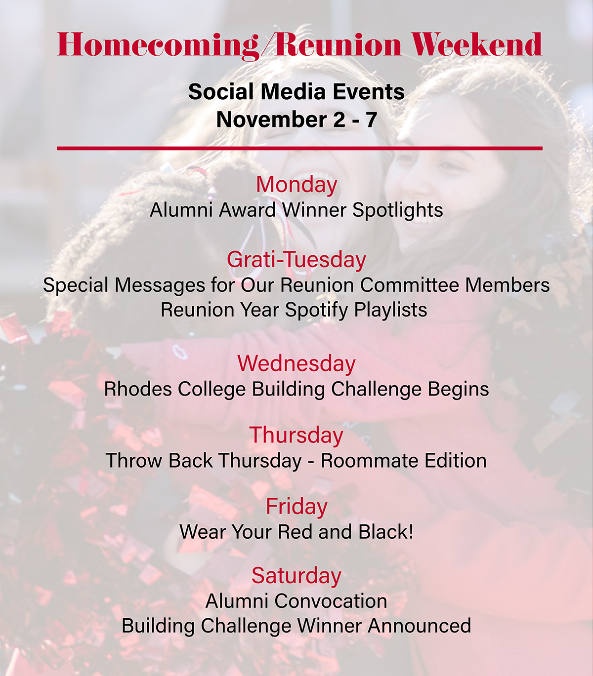 Homecoming Social Media Schedule