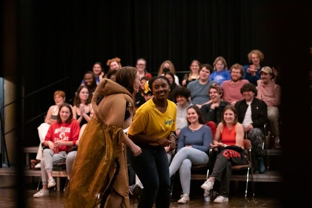 Two students performing  in McCoy Theatre