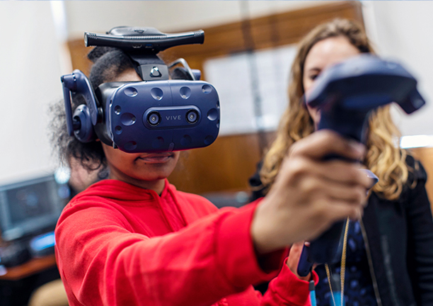 a student with a virtual reality headset 