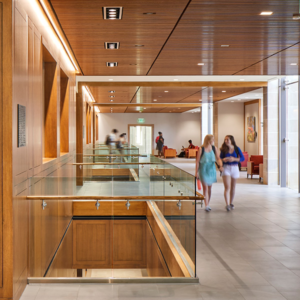  two students in a modern building