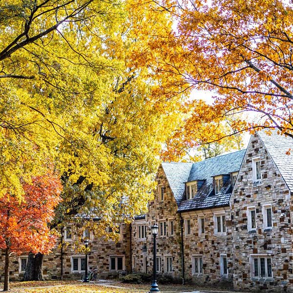 fall colors and a stone building