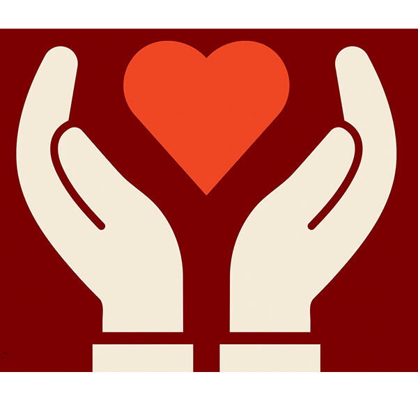 a graphic of two hands cupped around a heart shape