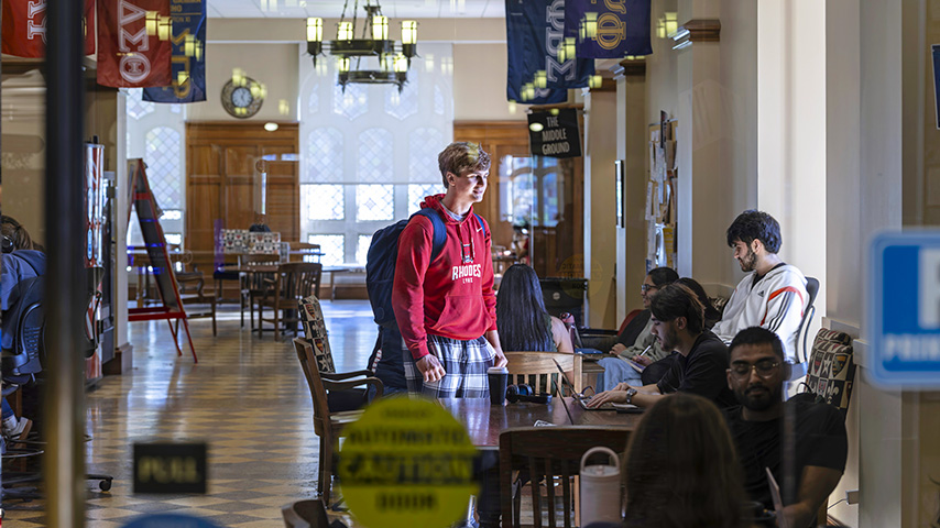 students gather in a coffeeshop