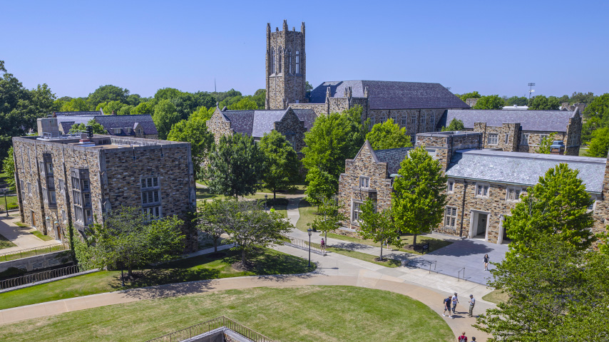 an overhead photo of a campus quad