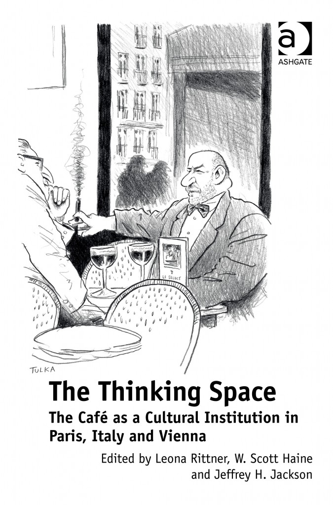 book cover featuring a cartoon drawing of two men talking in a Cafe