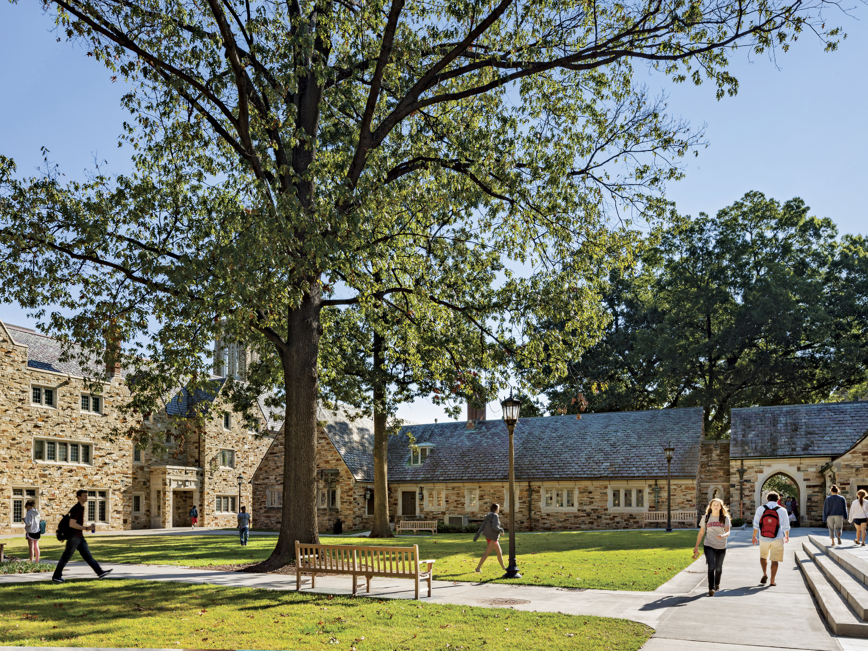 A dorm quad on a sunny spring day.