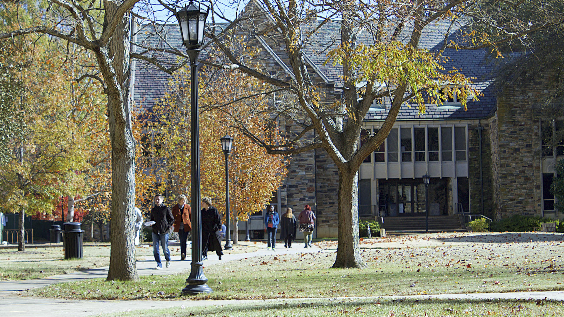 An exterior shot of Clough Hall in autumn 