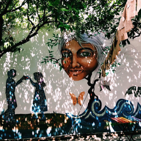 A mural with a woman's face