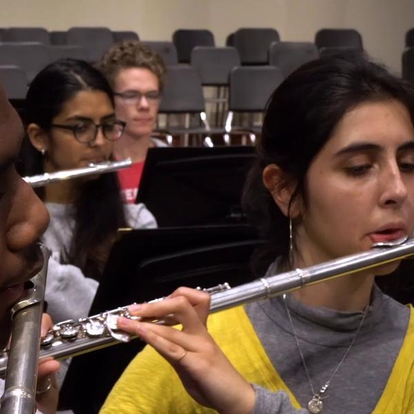 Students in a wind ensemble.