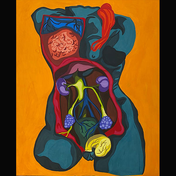 a colorful painting of a torso