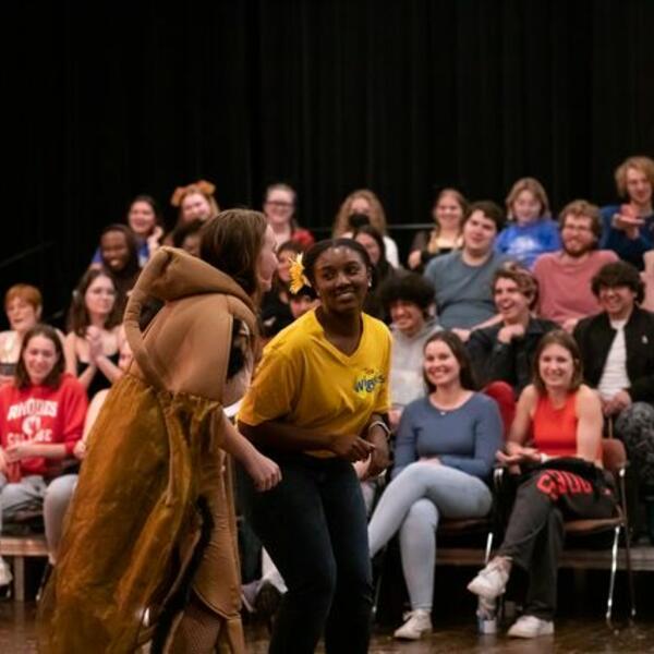 Two students performing  in McCoy Theatre