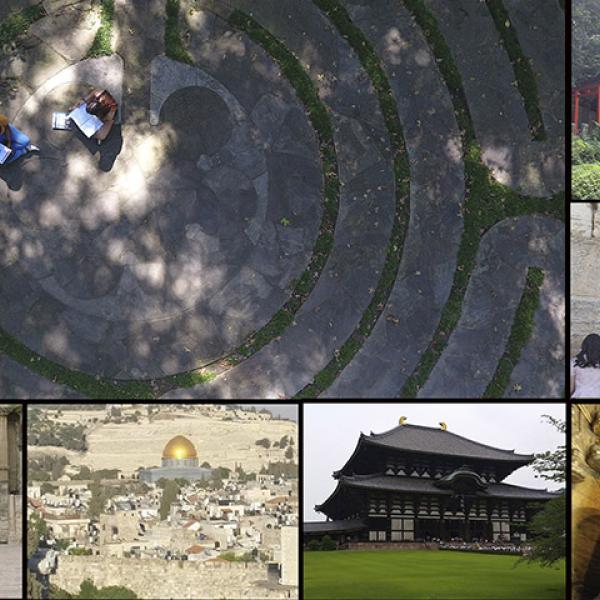 A collage of religious monuments around the world