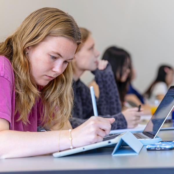 student studying in classroom