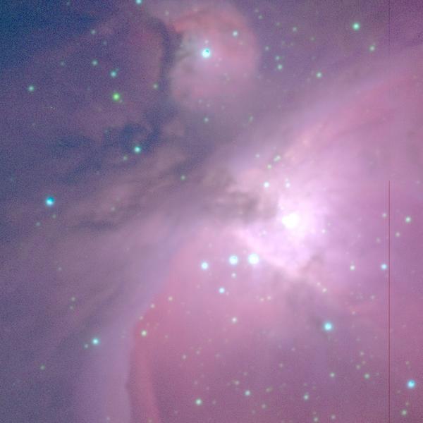 Bright purples and blues swirl in the Orion Nebula 