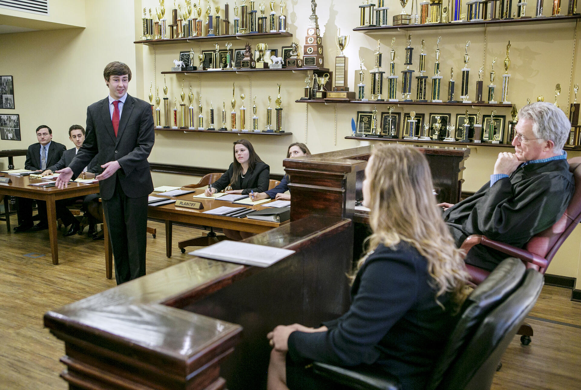 Students at mock trial practice.