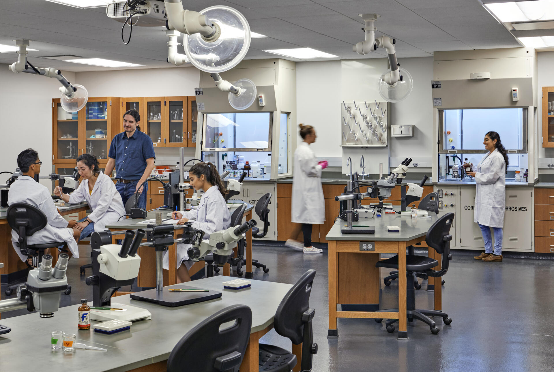 Students and a professor in the neuroscience lab at Rhodes