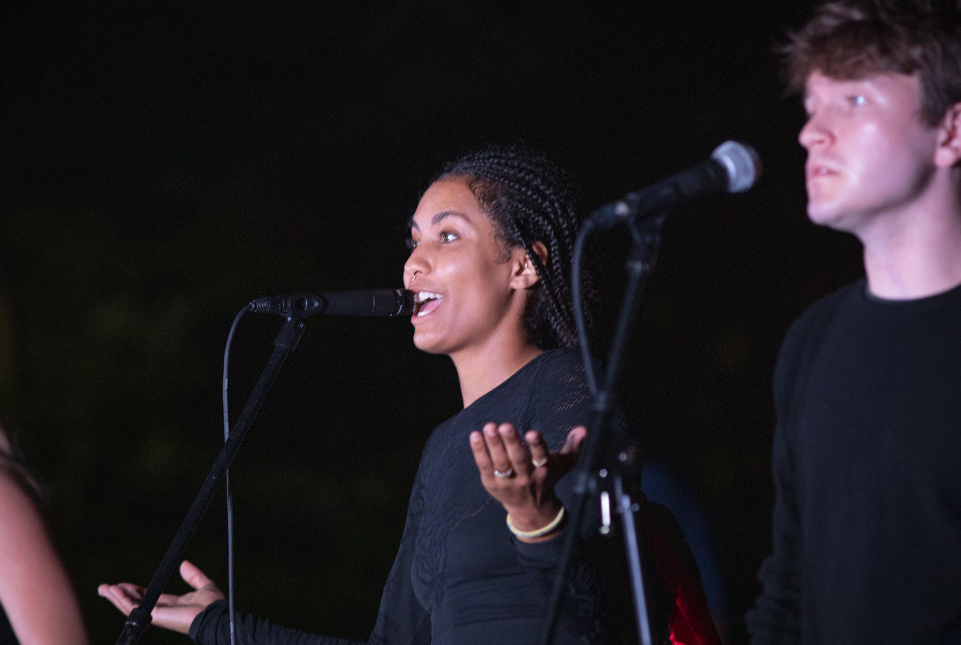 a young woman sings in the Jazz Ensemble