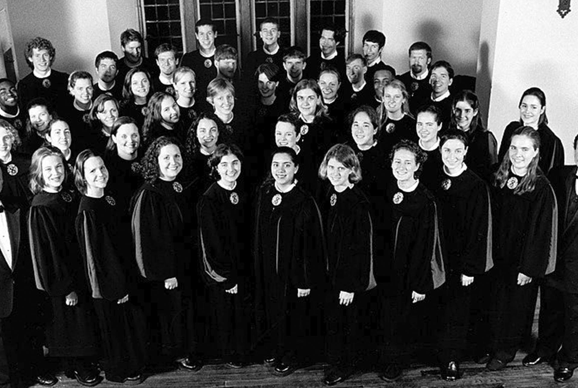 a large group photo of music alumni