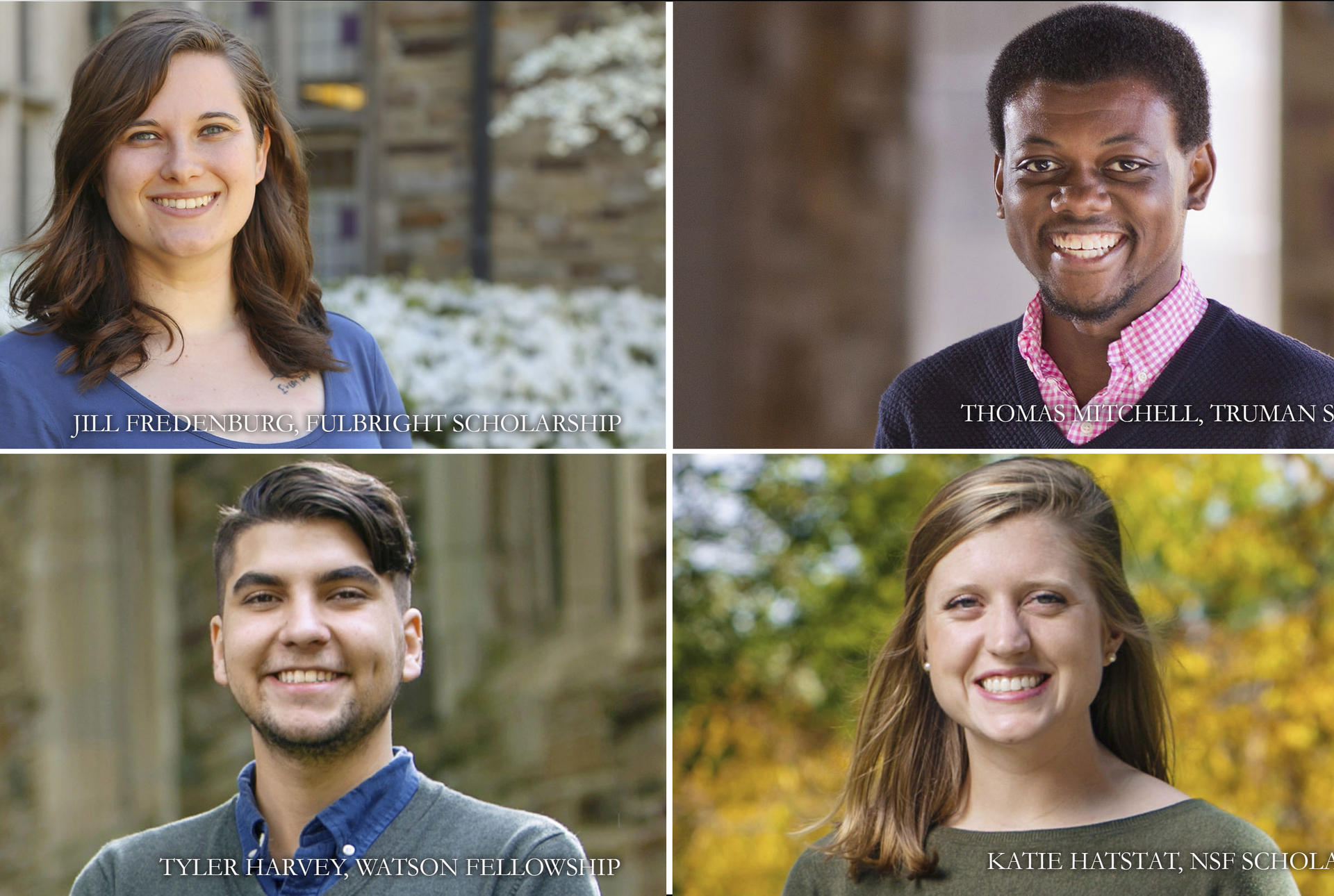 four photos of students who have won scholarships