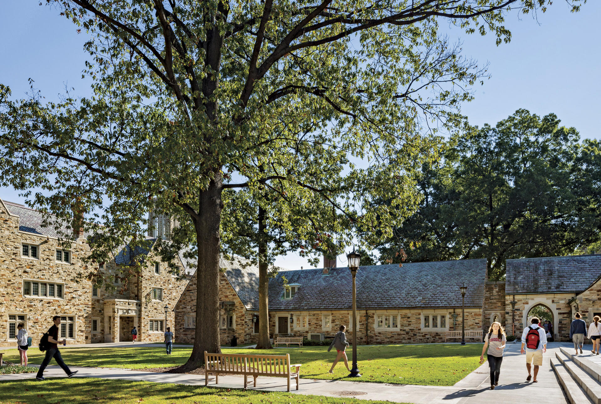 A dorm quad on a sunny spring day.