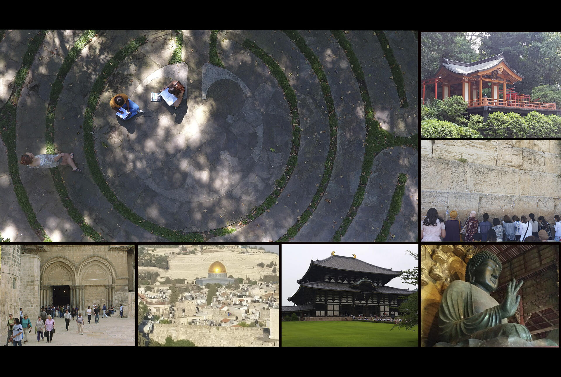 A collage of religious monuments around the world