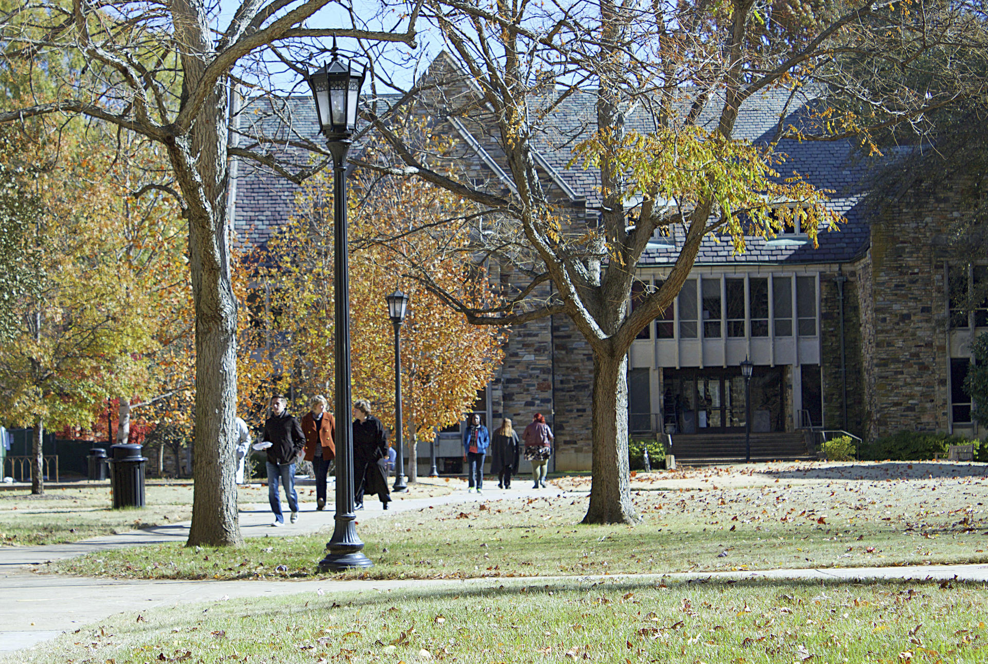 An exterior shot of Clough Hall in autumn 