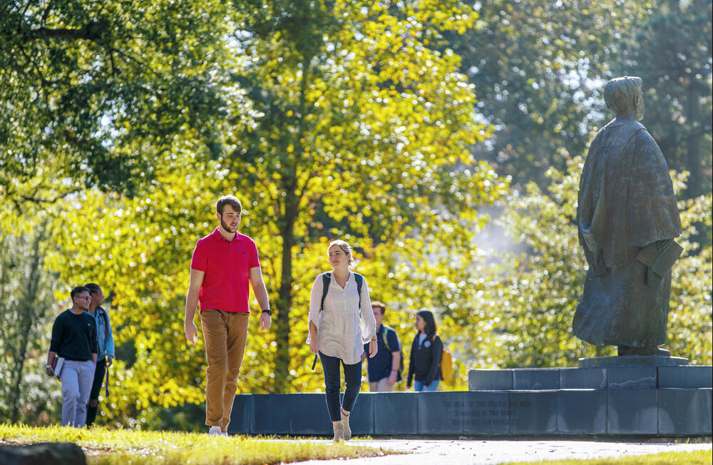 students walking on campus