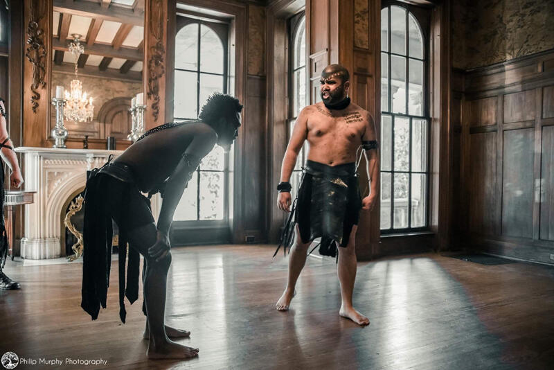 two men rehearse a stage fight