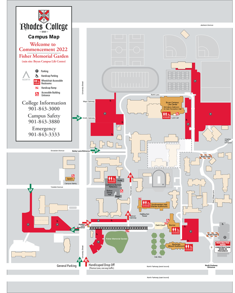 campus map showig parking for Commencement