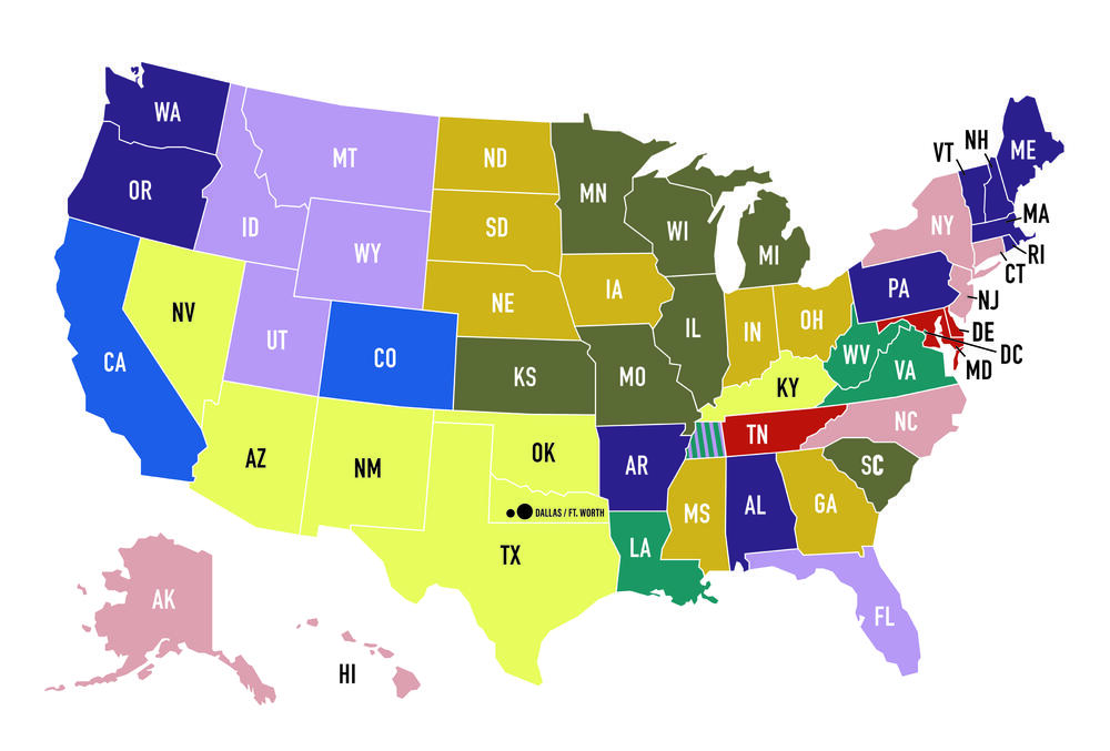 a color-coded map of the United States