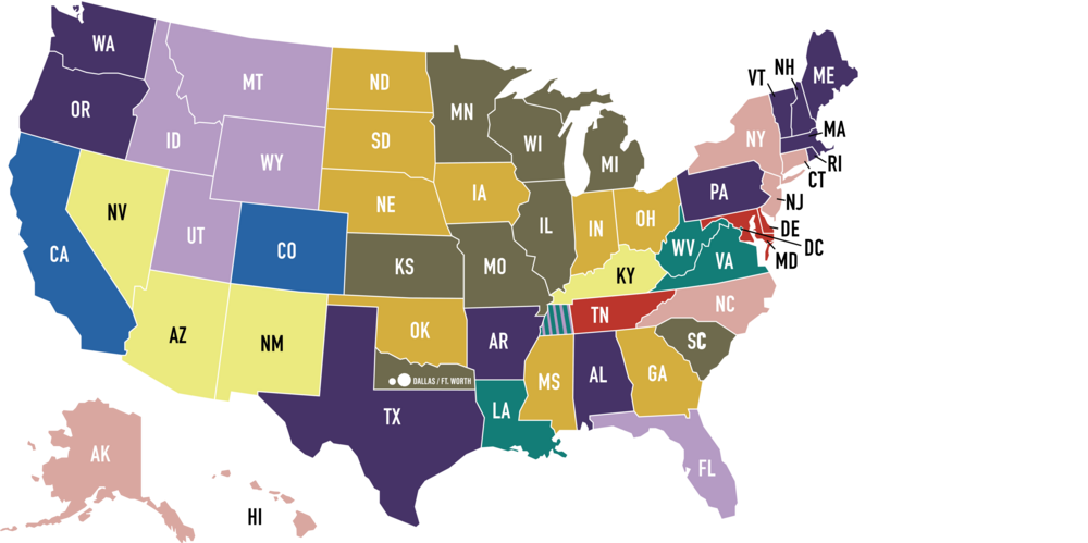 a color-coded map of the United States