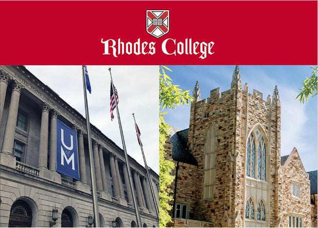 a collage of the law school and Rhodes
