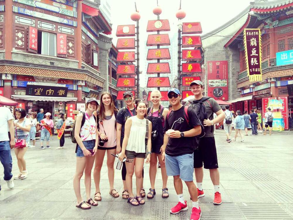 students in a Chines square