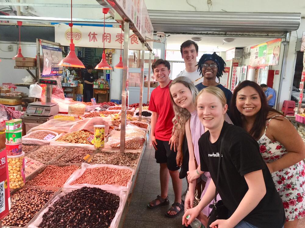 students in a shop in China