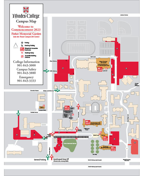 campus map showig parking for Commencement
