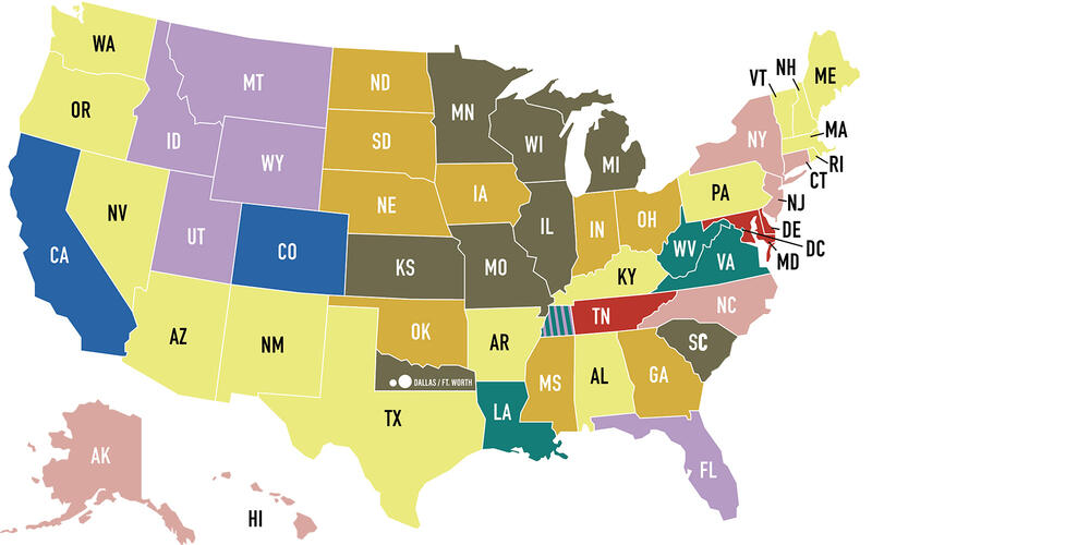 a color-coded map of the United States