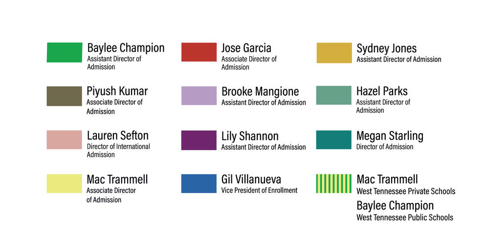 a color coded legend for the counselor map