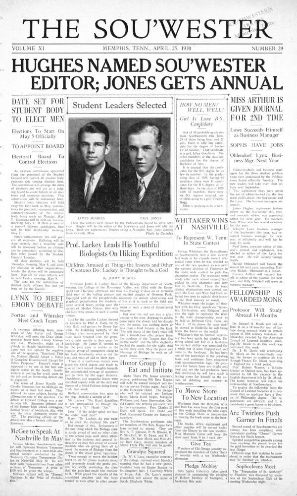 front page of a Sou'wester from1930